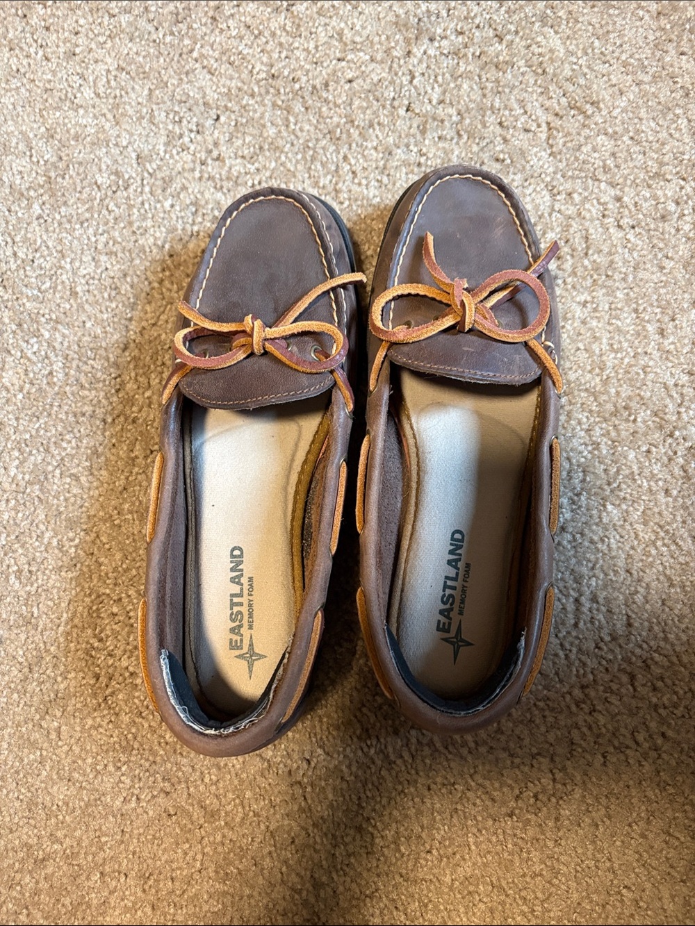 Eastland Chocolate Brown Leather Moccasins with Tan Bow